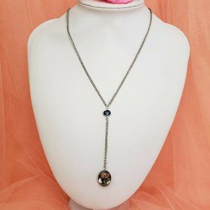 K.M.A. by Kim Alessi Silver Tone Blue & Clear Crystal Pendant Necklace Chain